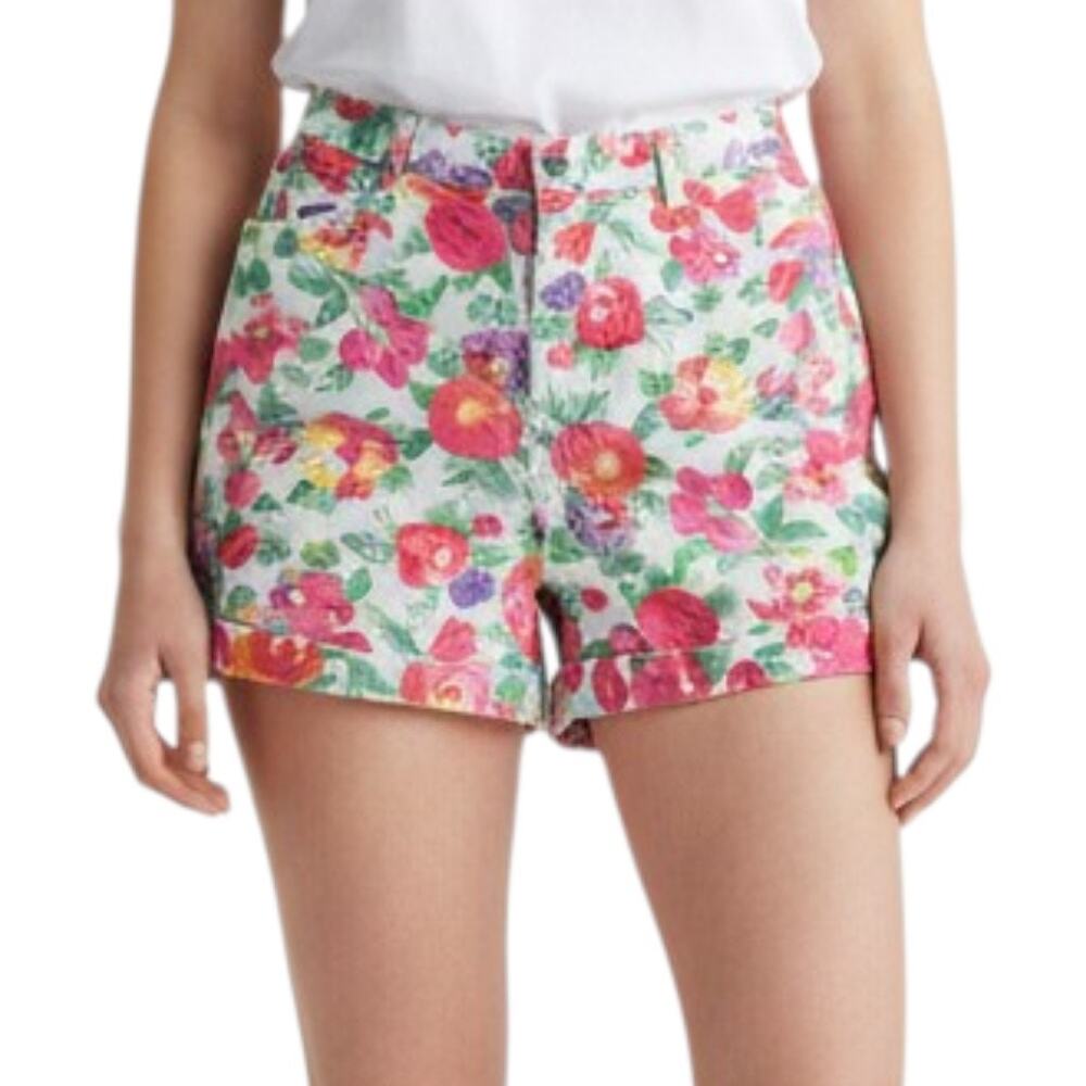 Women's Vintage Vivaldi Jeanswear Floral Denim Mom Shorts High Waist Pockets 14
